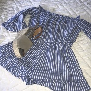 SHEIN NWOT Off-the-Shoulder Striped Romper